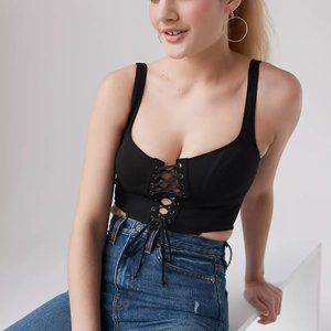 Urban Outfitters Out From Under Lace Me Up Bustier Top in Black Size Large NWT